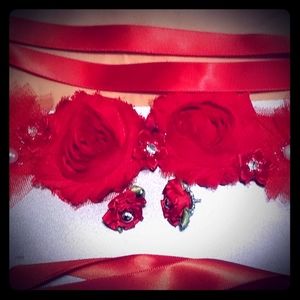 HANDMADE smaller Ribbon Rosette Necklace+ Earrings